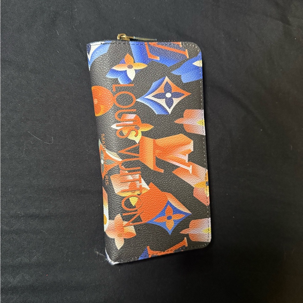 Louis Vuitton Black Wallet with Orange and Blue Accents